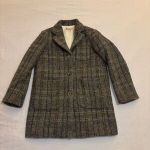 Bonpoint Kids Wool Alpaca Tweed Coat Sz 10 Brown Herringbone Plaid Button Front